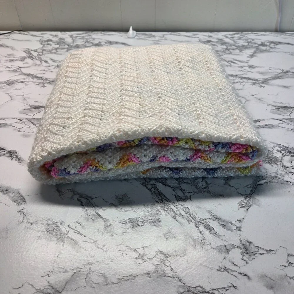 Handmade Yellow Purple Striped Crocheted Easter Baby Blanket